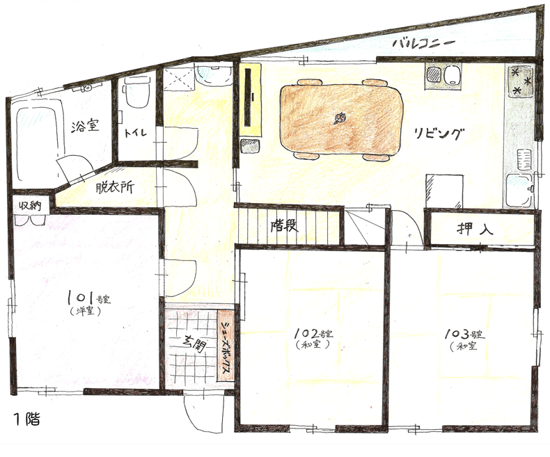 ヒュッゲ寝屋川1階間取り図